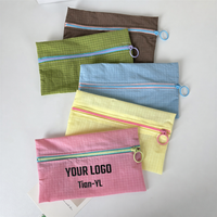 Pochette en coton avec fermeture éclair et logo personnalisé, sac de rangement multifonctionnel pour cosmétiques et maquillage, trousse à crayons, vente en gros pour femmes