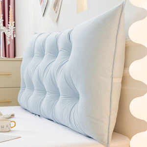 Couleur unie 2024 nouveau double boutonnage longue tête <span class=keywords><strong>de</strong></span> <span class=keywords><strong>lit</strong></span> coussin sac souple taille soutien grand dos anti-collision bébé bleu taie d'oreiller - Product Image 2