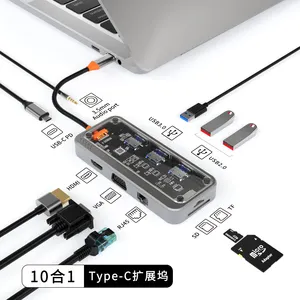 Chất lượng cao 10 trong 1 USB HUB Type-C Hub Multiport Dock trạm với 4K HDM1 USB3.0 USB2.0 PD Sạc Adapter 5 cổng USB C HUB