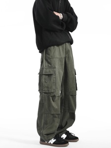 2025 nouveau printemps automne hommes Cargo pantalon nouveau Style rétro américain multi-poches lâche droite décontracté couleur unie pantalons longs - Product Image 5