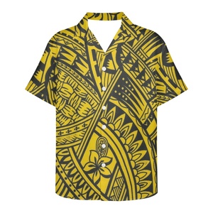 Vente en gros Chemise à col boutonné à manches courtes pour hommes Tatouage tribal polynésien <span class=keywords><strong>floral</strong></span> Design décontracté Plage tropicale pour hommes - Product Image 1