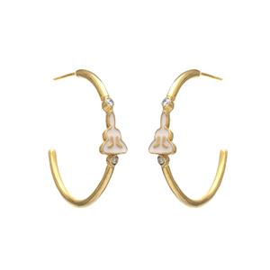 Boucles d'oreilles créoles Bouddha spirituel 25 mm en argent sterling 925 plaqué or avec émail blanc - Product Image 1