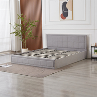 Einfaches, günstiges, schönes, dickes Kopfteil, Leinen, Grau, Weiß, Bett, getuftet, Queen-Size, King-Size, Gaslift-Bettrahmen mit Stauraum