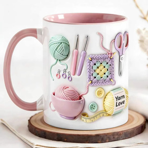 Ceramic <b>Mug</b> With <b>Knitting</b> Design 11Oz Coated Cup For Craft Lovers - Product Image 2