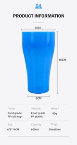 Vaso Apilable de 20 oz/600 ml, Reutilizable para Bebidas, Refrescos, Fiestas, Tazas de Plástico, Aptas para Lavavajillas - Product Image 2