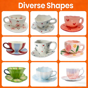 Hand Pinched Irregular Flower Milk Tea Cup American Style Oatmeal Breakfast Mug Drinkware Bone China Eco-Friendly 8.5oz Saucer - Product Image 5