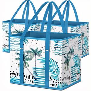 3-Pack Reusable <b>PLA</b> Foldable Grocery Bags with Reinforced Bottom Handles (Island Breeze) - Product Image 1