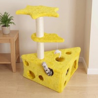 Shengze MH53 Arbre à chat et griffoir en forme de fromage, tunnel pour chat pour petits espaces, écologique, en panneau de particules anti-déchirure, de luxe