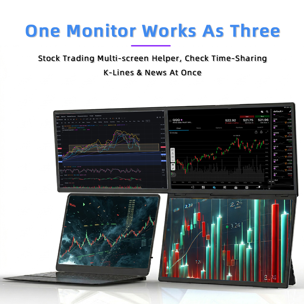 <strong>2026</strong> New Triple Screen IPS Portable <strong>Monitor</strong> <strong>18</strong>.5 <strong>Inches</strong> Type-C <strong>One</strong>-Cable Setup Ergonomic Adjustable Stand for Small Meetings