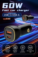 Chargeur de voiture LDNIO C103 Nouveau PD 60W Charge rapide Câble de charge rapide à ressort Chargeur de voiture multifonction USB C avec câble