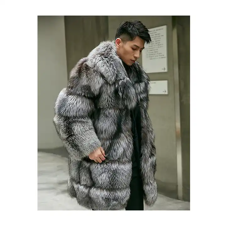 Silver Fox Fur Coat Mens Real Fur Jacket For Women Plus Size Thick