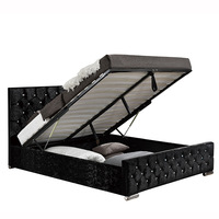 Lit de chambre à coucher en velours de style européen avec coffre de rangement, double taille, décoré de cristaux, personnalisable, pour l'exportation