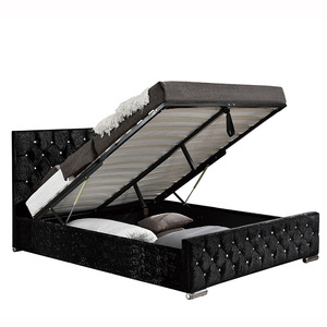 <span class=keywords><strong>Lit</strong></span> de chambre à coucher en velours de style européen avec coffre de rangement, double taille, décoré de cristaux, personnalisable, pour l'exportation - Product Image 5