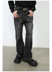 <span class=keywords><strong>Jeans</strong></span> Uomo Cargo Vintage Lavati Personalizzati Modello Svasato <span class=keywords><strong>Slim</strong></span> Fit in Denim con Toppe Effetto Vissuto - Product Image 2