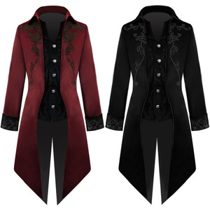 Men's Gothic <b>Tailcoat</b> Long Coat With Embroidery For Leisure Wear - Product Image 1