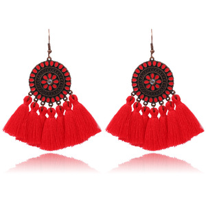 Flower Pattern <b>Drop</b> <b>Earrings</b> <b>Red</b> Tassel Vintage Alloy Women's Party Jewelry - Product Image 1
