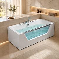 Baignoire balnéo encastrée sur mesure de 59 pouces avec panneau latéral en verre transparent et poignée chromée