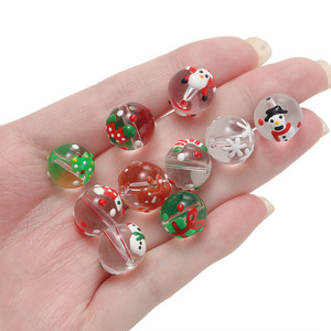 Perles de verre de Noël 12 mm rondes en cristal de lampwork, accessoires de fabrication de bijoux DIY, perles en vrac pour projets d'artisanat de fêtes - Product Image 4
