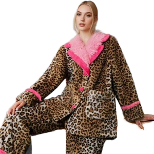 Conjunto de pijama de satén de leopardo con rayas blancas y negras personalizadas para mujer, cierre de cintura elástica, transpirable, térmico, 6XL para verano e invierno - Product Image 4