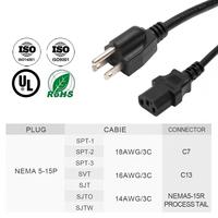 Câble d'alimentation américain vers IEC C13, cordon Nema 5-15P, câbles d'alimentation CA 125V, prise 3 broches, rallonge pour câble d'alimentation d'ordinateur