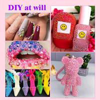 Kit de strass à dos plat 3 mm, 40 compartiments, couleurs bonbon, multi-usages, avec colle pour le nail art DIY et la décoration artisanale
