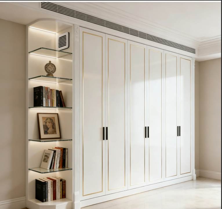 Wood Wardrobe Closet with Carved Details