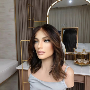 Base brun foncé avec surbrillance <span class=keywords><strong>caramel</strong></span> légère vague cheveux humains Lace Top Transparent HD Lace Front 10-30 pouces HD Lace Front Wig - Product Image 1