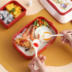 2 Layer Cartoon Rabbit Divided <b>Lunch</b> Box with Carry Handle, BPA Free Leakproof Kids Bento Box for School Children Outdoor Meal - Product Image 4