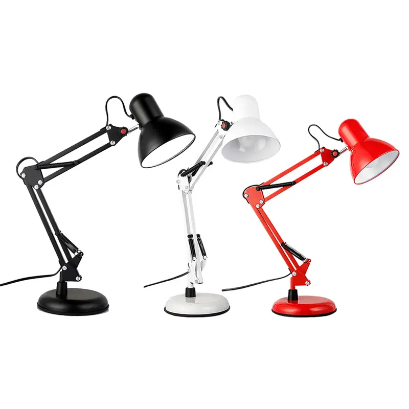 Lampe de bureau LED or E27 en métal Lampe de table à bras oscillant réglable Lampe de table pliante rechargeable pour salon de manucure
