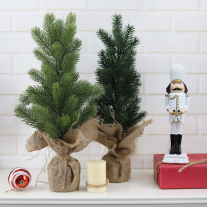 Nhà văn phòng Máy tính để bàn trang trí nội thất màu xanh lá cây nhân tạo thu nhỏ cây thông nhỏ giả <span class=keywords><strong>Xmas</strong></span> cây với Linen cơ sở - Product Image 5