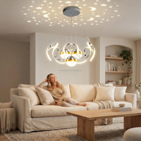 Lampu Gantung LED Proyeksi Langit Berbintang Kreatif Modern Lustre, Lampu Hias Aluminium Bentuk Labu 3CCT 110V 80W untuk Ruang Tamu
