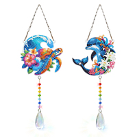 Ensemble de 2 pendentifs carillon à vent artistiques de peinture diamantée DIY, motifs animaux de dessin animé peints à la main, 100% entièrement en diamant, en acrylique écologique