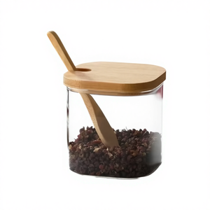 Ensemble de 3 boîtes à ail en verre borosilicate carré avec couvercles en bambou, contenants de rangement durables pour la cuisine, pour le <span class=keywords><strong>sel</strong></span>, les herbes, compatibles <span class=keywords><strong>lave</strong></span>-<span class=keywords><strong>vaisselle</strong></span> - Product Image 4