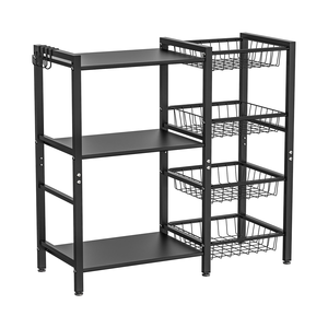 Multi-Functional ABS Metal Trolley <b>Storage</b> Rack with Wheels Floor-Standing Snack & <b>Microwave</b> Oven Rack for Bedroom & Kitchen - Product Image 1