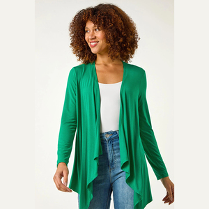 Women's Green <strong>Waterfall</strong> Front Jersey Knit <strong>Cardigan</strong> Casual Open Front Long Sleeves Autumn Season Outerwear Polyester - Product Image 1