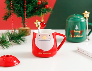 Taza Navideña de Porcelana Ecológica de 360 ml con Tapa y Cuchara, Diseño de Santa Claus, Ideal para Regalos Empresariales, Gran Venta - Product Image 3