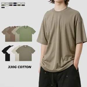 Custom Puff Zeefdruk Logo Streetwear T-Shirt Heren Oversized Drop Shoulder Zwaargewicht Boxy Fit Blank T-Shirt Voor Heren