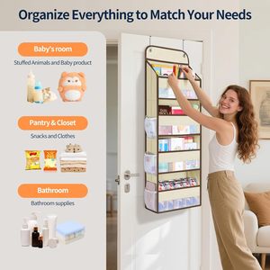 Over The Door Organizer 10 Pockets Hanging <b>Storage</b> For Bathroom Toy <b>Storage</b> Beige Non Woven Fabric - Product Image 4