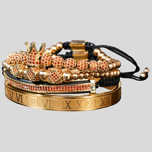 Bracelet <span class=keywords><strong>Macramé</strong></span> Tressé F311 pour Homme en Acier Inoxydable avec Breloque Couronne de Roi, <span class=keywords><strong>Micro</strong></span>-Pavé CZ et Perles de Zircon Rouge – Vente en Gros - Product Image 5