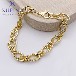 XUPING Jewelry Wholesale Bulk Minimalist Rapper Hip Hop 14k Gold Color Plated Fashion <strong>Copper</strong> Cuban Chain Link Men <strong>Bracelet</strong> - Product Image 5