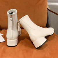 Sepatu bot wanita, sepatu bot wanita pergelangan kaki merah 2026 musim gugur musim dingin, Sol dalam empuk lateks, lapisan bulu