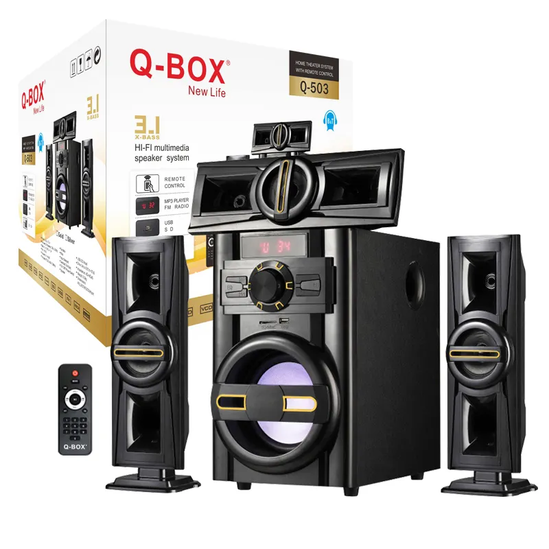 Q-BOX Q-503 3.1 spekers systeme sound speaker fm radio speaker with usb mp3 player alarm