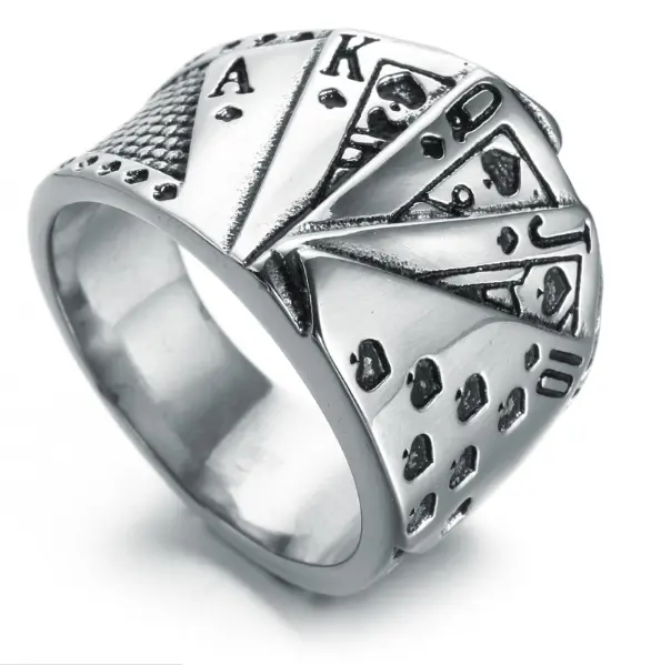 A Men's and women's stainless steel jewelry Texas Hold 'em flush digital ring titanium steel fashion ring jewelry