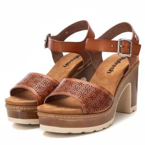 Sandalias de Tacón para Mujer, Plataforma de Cuero, Tacón Grueso, Correa en el Tobillo, Color Marrón - Product Image 4