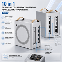 محطة إرساء USB4 ثنائية المنافذ 10 في 1 مع حاوية M.2 NVMe SSD مزدوجة لأجهزة ماك ميني M4 برو JHL7440، هيكل ألومنيوم مع منفذي DP