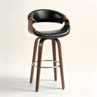 Tabouret de bar ALINUNU ODM OEM en cuir PU pour bar à domicile et îlot de cuisine, tabouret de bar pivotant en bois courbé couleur noyer