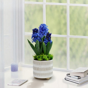 Composizione di Fiori Artificiali di Giacinto Bianco e Viola, Fiori Finti Realistici con Vaso per Decorazione Casa, Ufficio e Matrimonio - Product Image 6