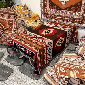 Werfen Sie gewebte Decke reversible Hippie Bohemian Vintage gestrickte große Fransen Baumwolle gewebte Tapisserie