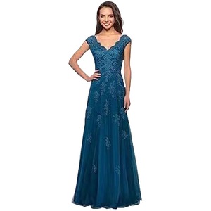 Women's Long Off The Shoulder Lace Applique Chiffon A Line Evening Gown Formal Party Dress - Product Image 5