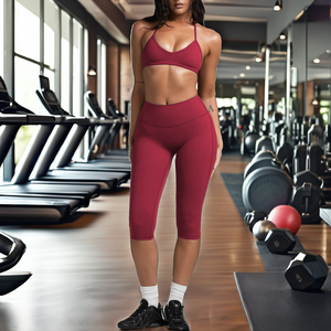ชุดโยคะแบบใหม่สำหรับออกกำลังกายข้ามพรมแดน สายรัดคอแบบผูก ชุดชั้นในกีฬารองรับสูง ระบายอากาศได้ดี น้ำหนักเบา กางเกงเลกกิ้งแห้งเร็ว 7/8 สำหรับพิลาทิส - Product Image 2